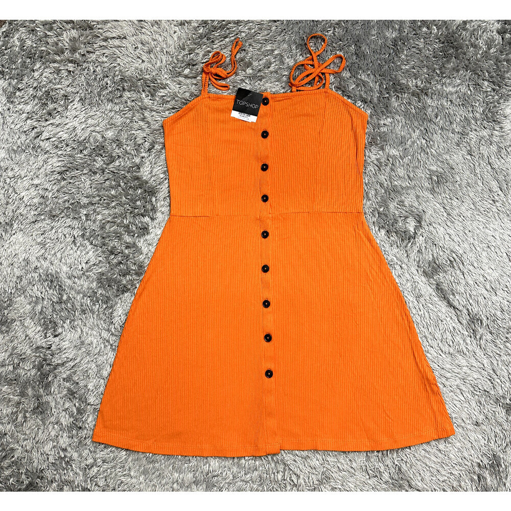 Topshop Women’s Mini Dress Button Front in Orange Size 10